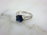 1.7ct Round Cut Blue Sapphire Engagement Ring Split Shank 14k White Gold Finish