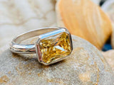 2.5ct Engagement Ring Radiant Cut Yellow Sapphire Solitaire 14k WhiteGold Finish