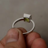 1.5ct Princess Cut Green Peridot Engagement Ring 14k White Gold Finish Solitaire