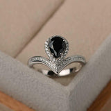2ct Engagement Ring Pear Cut Black Diamond Curved Halo Tiara 14k White Gold Over
