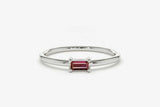 0.5ct Baguette Cut Pink Ruby Solitaire Minimalist Ring 14k White Gold Finish
