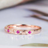 0.9ct Round Cut Pink Ruby Wedding Band Ring Half Eternity 14k Rose Gold Finish