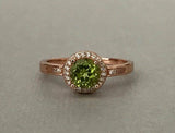 1.5ct Round Cut Green Peridot Halo Solitaire Engagement Ring 14k RoseGold Finish