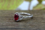 2.2ct Oval Cut Pink Ruby Engagement Ring Diamond Floral Halo 14k White Gold Over