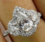 6.5ct Pear Cut Diamond Halo Cocktail Trilogy Engagement Ring 14K White Gold Over