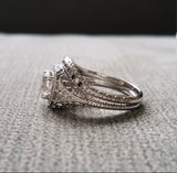 3Ct Round Cut Diamond Halo Vintage Bridal Engagement Ring 14K White Gold Finish