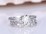 Floral Bridal Set Engagement Ring 1.5ct Round Cut Diamond 14k White Gold Finish