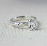 1.5ct Engagement Ring Radiant Cut Diamond Milgrain Solitaire 14k White Gold Over