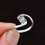 0.3ct Engagement Ring Oval Cut Blue Aquamarine Swirl Twist 14k White Gold Finish