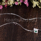 1ct Princess Cut Simulated Green Emerald Halo Pendant Chain 14k WhiteGold Plated