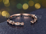 0.2ct Round Cut Moissanite Stackable Open Cuff Wedding Band 14k Rose Gold Plated