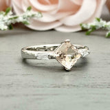 1ct Engagement Ring Cushion Cut Peach Morganite Three Stone 14k WhiteGold Finish