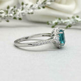 2.3ct Oval Cut Blue Aquamarine Diamond Accent Halo Ring 14k White Gold Finish