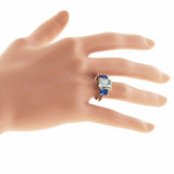 3ct Emerald Cut Diamond Blue Sapphire Accents Trilogy Ring 14k White Gold Finish