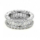 5.5ct Baguette Cut Diamond Round Halo Eternity Wedding Band 14K White Gold Over