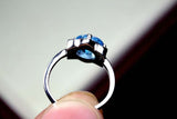 2.25ct Engagement Ring Round Cut Blue Topaz Flower 14k White Gold Finish