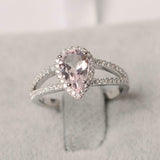 2ct Pear Peach Morganite Engagement Ring Split Shank Halo 14k White Gold Finish