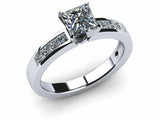 2.3ct Engagement Ring Princess Diamond Solitaire with Accent 14k White Gold Over