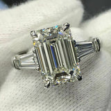 3.5Ct Emerald Cut Diamond Baguette Accents Engagement Ring 14K White Gold Finish