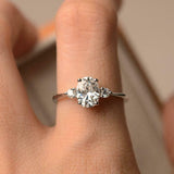 1.3ct Engagement Ring Oval Cut Diamond Trilogy Minimalist 14k White Gold Finish