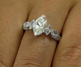 4.5ct Marquise Cut Diamond Milgrain Art Deco Engagement Ring 14K White Gold Over