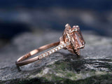 2Ct Round Cut Peach Morganite Solitaire Halo Engagement Ring 18K Rose Gold Over