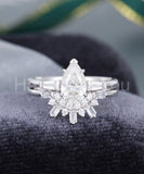 2.3ct Pear Cut Simulated Diamond Bridal Set Curved Band 14k White Gold Plated
