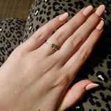0.4ct Engagement Ring Round Cut Peridot Solitaire Minimalist 14k White Gold Over