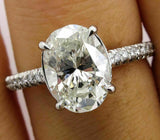 4.5ct Oval Cut Diamond Accent Hidden Halo Solitaire Ring 14K White Gold Finish