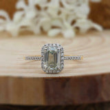 1.6ct Emerald Diamond Engagement Ring Halo 14k YellowGold Over with Round Accent