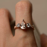 2ct Engagement Ring Pear Cut Morganite Round Accents Trilogy 14k Rose Gold Over