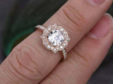 1.7ct Round Cut Diamond Vintage Halo Engagement Ring 14k Rose Gold Finish