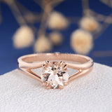 1ct Round Cut Simulated Morganite Dual Prong Split Band Ring 14k RoseGold Plated