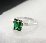 1.5ct Green Emerald Cut Diamond Trilogy Engagement Ring 14k White Gold Finish