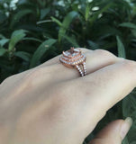 2.5ct Cushion Morganite Engagement Ring Dual Halo Split Shank 14k Rose Gold Over