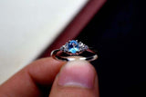 0.55ct Engagement Ring Oval Cut Blue Topaz Dainty Minimalist 14k White Gold Over