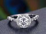 1.6ct Round Cut Diamond Halo Solitaire with Accents Ring 14k White Gold Finish
