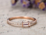 0.3ct Emerald Cut Peach Morganite Engagement Ring Minimalist 14k Rose Gold Over