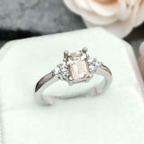 1.5ct Engagement Ring Emerald Cut Morganite Diamond Petite 14k White Gold Finish