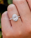 2.2ct Oval Cut Simulated Diamond Pave Halo Engagement Ring 14k White Gold Plated