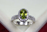 2.4ct Engagement Ring Oval Cut Green Peridot Split Shank Halo 14k WhiteGold Over