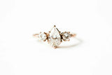 Round Accent Trilogy Engagement Ring 1.5ct Pear Cut Diamond 14k Rose Gold Finish