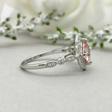 2.3ct Engagement Ring Cushion Cut Pink Sapphire Milgrain Halo 14k WhiteGold Over