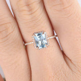 2ct Radiant Cut Blue Aquamarine Engagement Ring Halo Diamond 14k Rose Gold Over