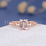 1.2ct Emerald Cut Simulated Peach Morganite Five Stone Ring 14k Rose Gold Plated