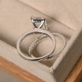 2ct Engagement Ring Emerald Cut Diamond Bridal Set Design 14k White Gold Finish