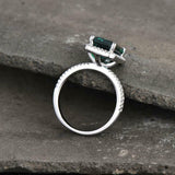2.23ct Green Emerald Cut Round Accent Halo Engagement Ring 14k White Gold Finish