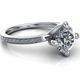 2.85ct Round Cut Diamond 4 Prong Solitaire with Accent Ring 14k WhiteGold Finish