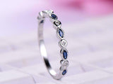 1ct Marquise Cut Blue Sapphire Wedding Band Half Eternity 14k White Gold Finish