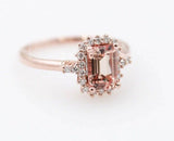 1.5ct Emerald Cut Simulated Morganite Halo Engagement Ring 14k Rose Gold Plated
